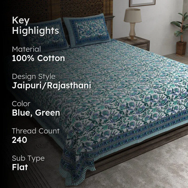 Styleza Cotton Bedsheet (Blue,Green) - 240 TC media 2