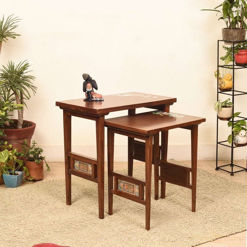 Mimo Teak Wood Nesting Stools - Set of Two
