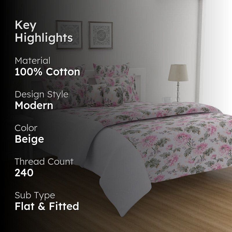 Swayam Dahlia Love Floral Cotton Bedsheet - 240 TC media 2