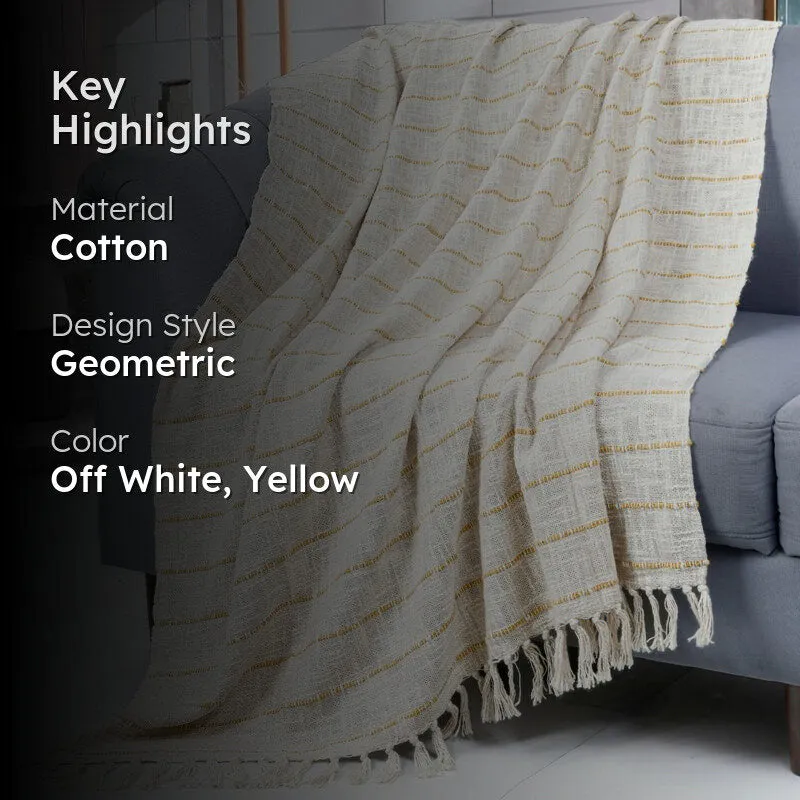 Pebble Wrap Striped Throw - Off White & Yellow media 2