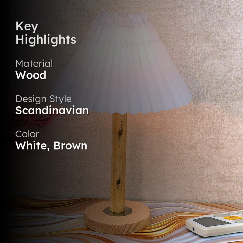 French Pleat Wooden Table Lamp - White,Brown media 2