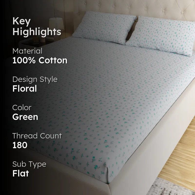 Wildflower Floral Cotton Bedsheet (Green) - 180 TC media 2