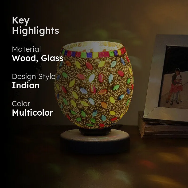 Luminatex Mosaic Glass Table Lamp With Wooden Base - Multicolor media 2