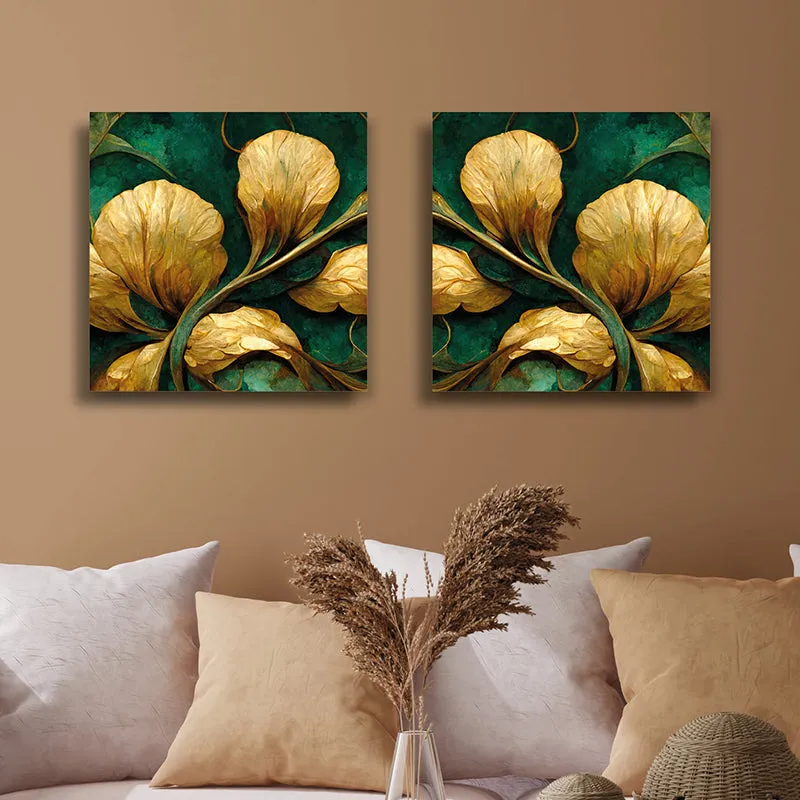 Petals Of Gold Canvas Wall Art - Set Of Two media 5