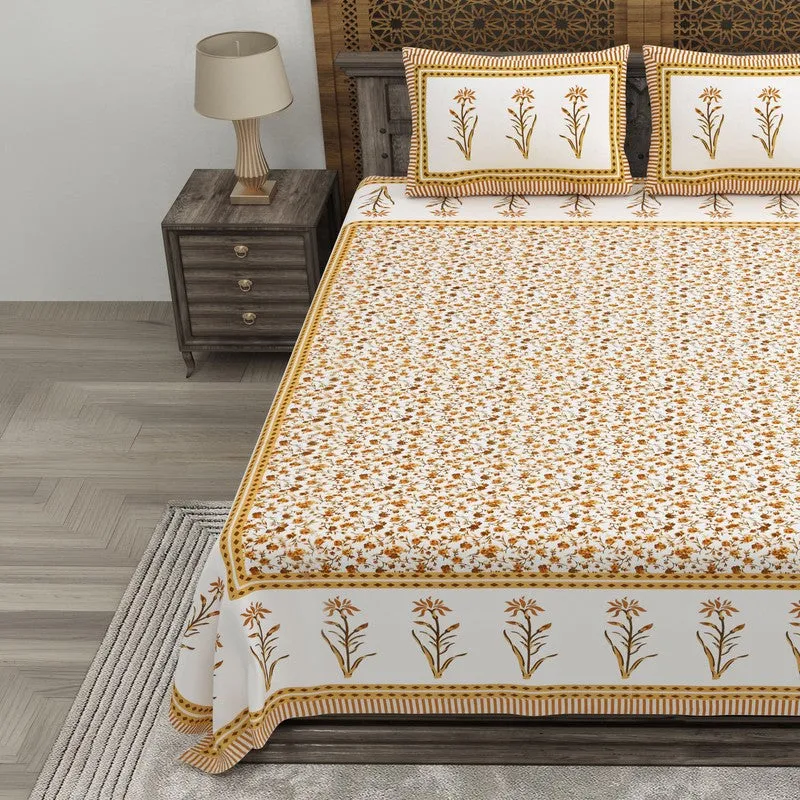 Vinea Cotton Bedsheet (Yellow,White) - 240 TC media 3