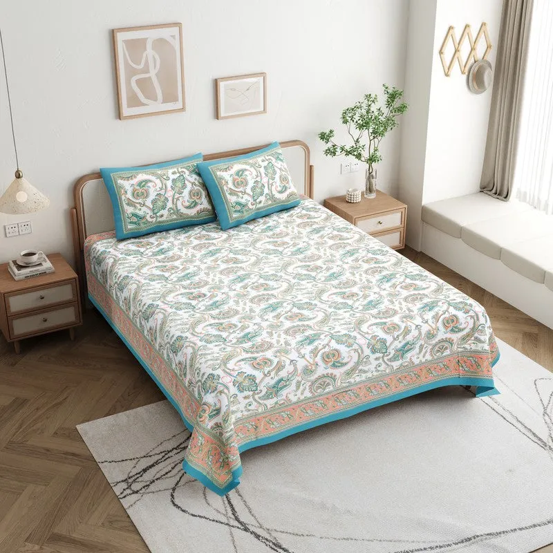 Bloom Cotton Bedsheet (White,Blue) - 180 GSM media 3