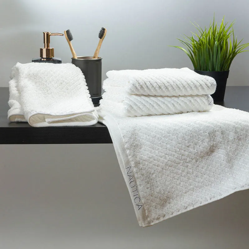 Nautica Riviera Soft Cotton Hand Towel (White) - Set Of Four media 1