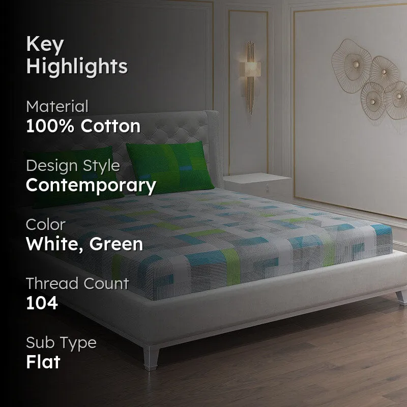 Monte Carlo Checkora Cotton Bedsheet (White,Green) - 104 TC media 2