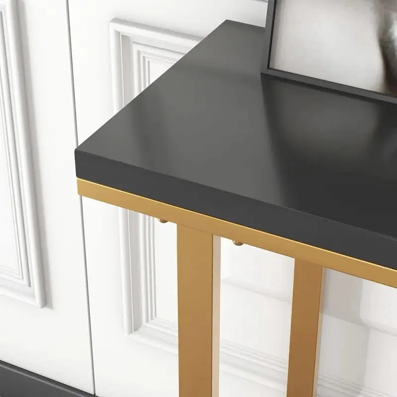 Opulence Metal Console Table with Marble Top (Black) - Small media 8
