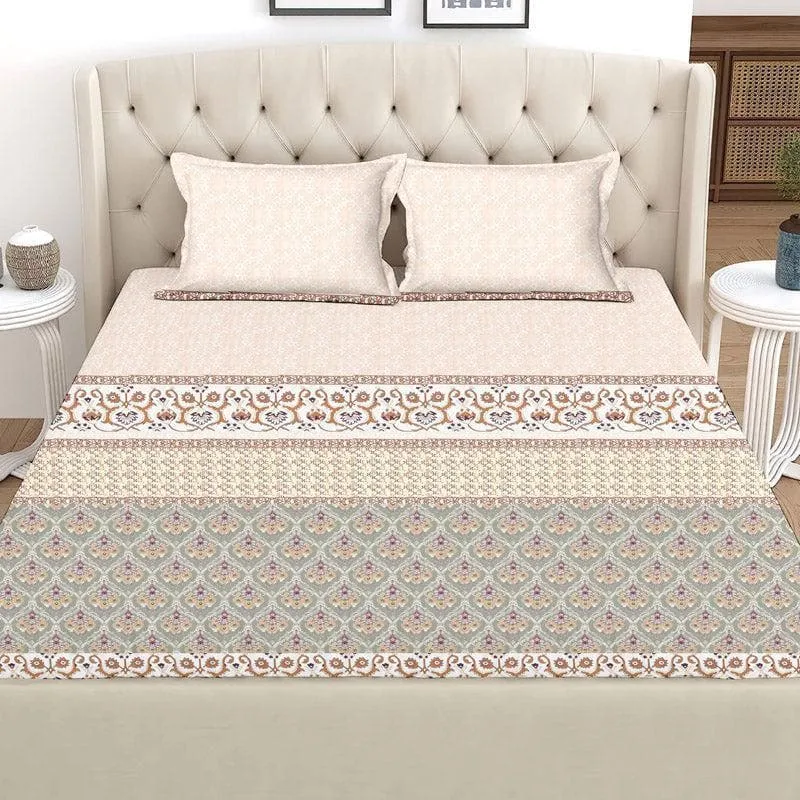 Iris Printed Cotton Bedsheet (Beige) - 120 TC media 4