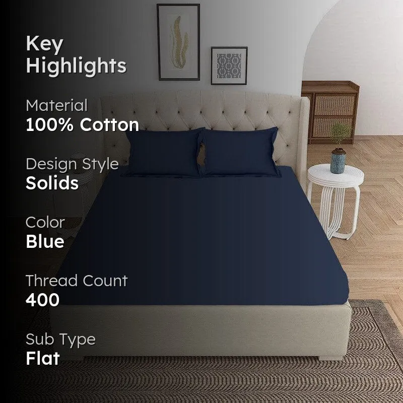 Vizag Solid Cotton Bedsheet (Navy Blue) - 400 TC media 2