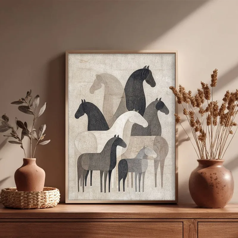Abstract Horse Collective Wall Painting With Brown Frame media 5