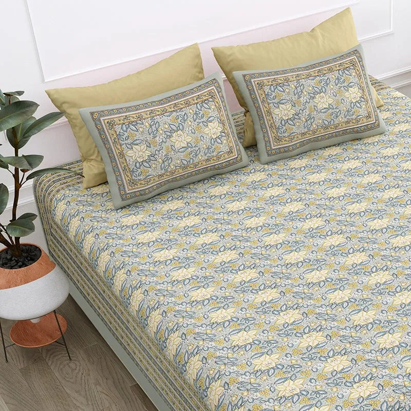 Dhriti Cotton Bedsheet (Light Blue, Beige) - 180 TC media 4