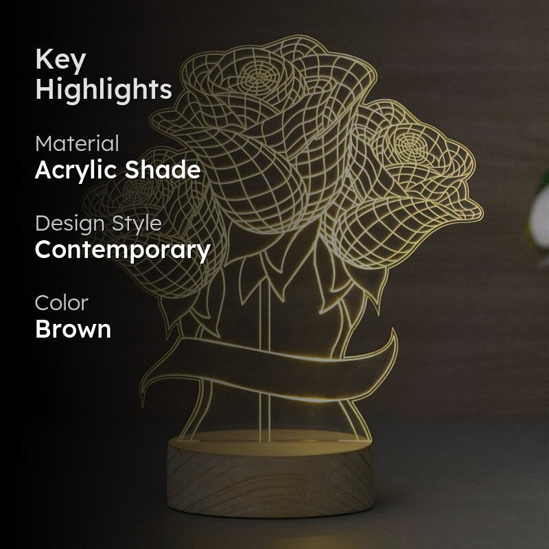 Rose Bloom Luminance LED Acrylic Table Lamp - Brown media 2