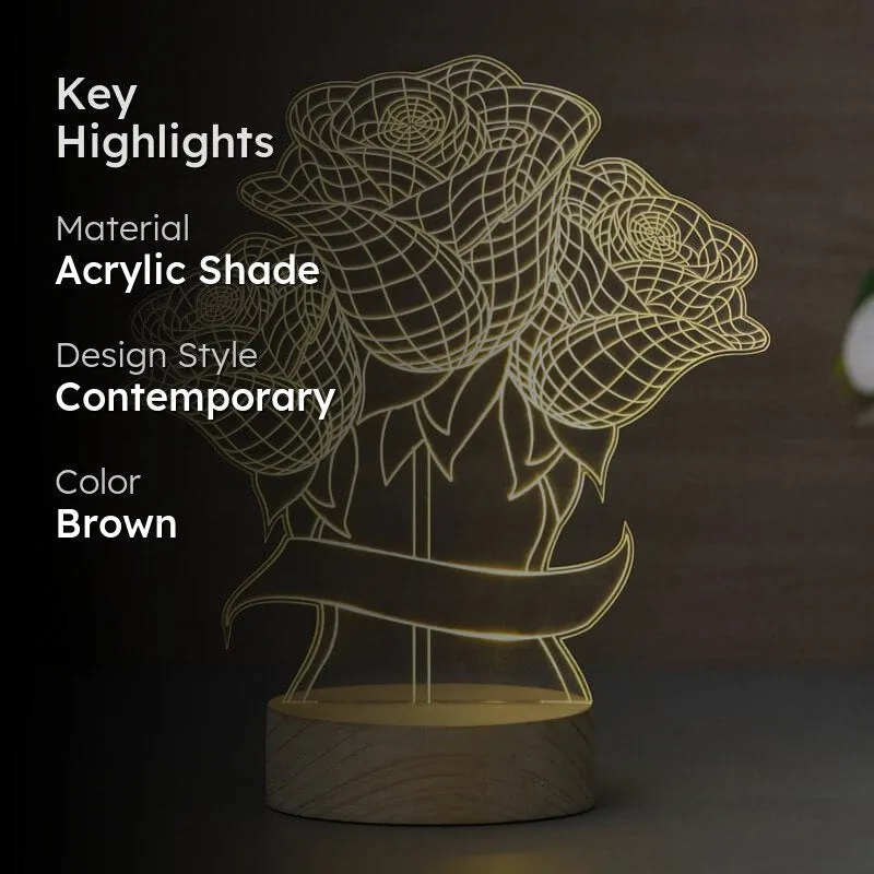 Rose Bloom Luminance LED Acrylic Table Lamp - Brown media 2
