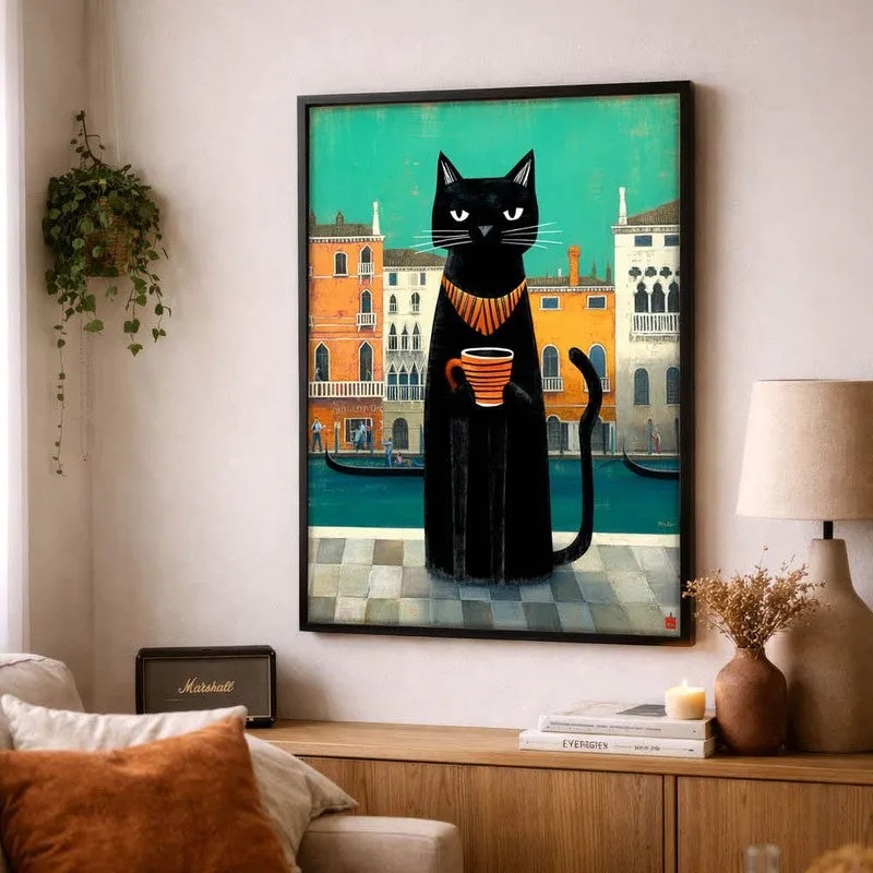 Canal Muse Cat Wall Painting With Frame media 4