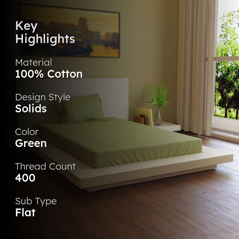 Lush Lavish Solid Cotton Bedsheet (Green) - 400 TC media 2