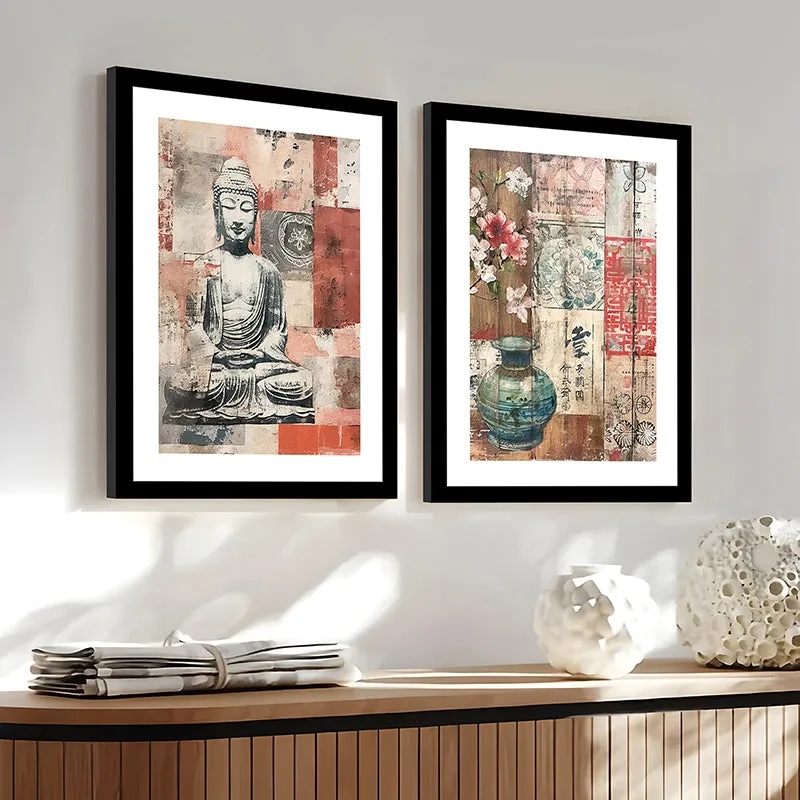 Earthy Buddha Wall Art With Frame - Set Of Two media 7