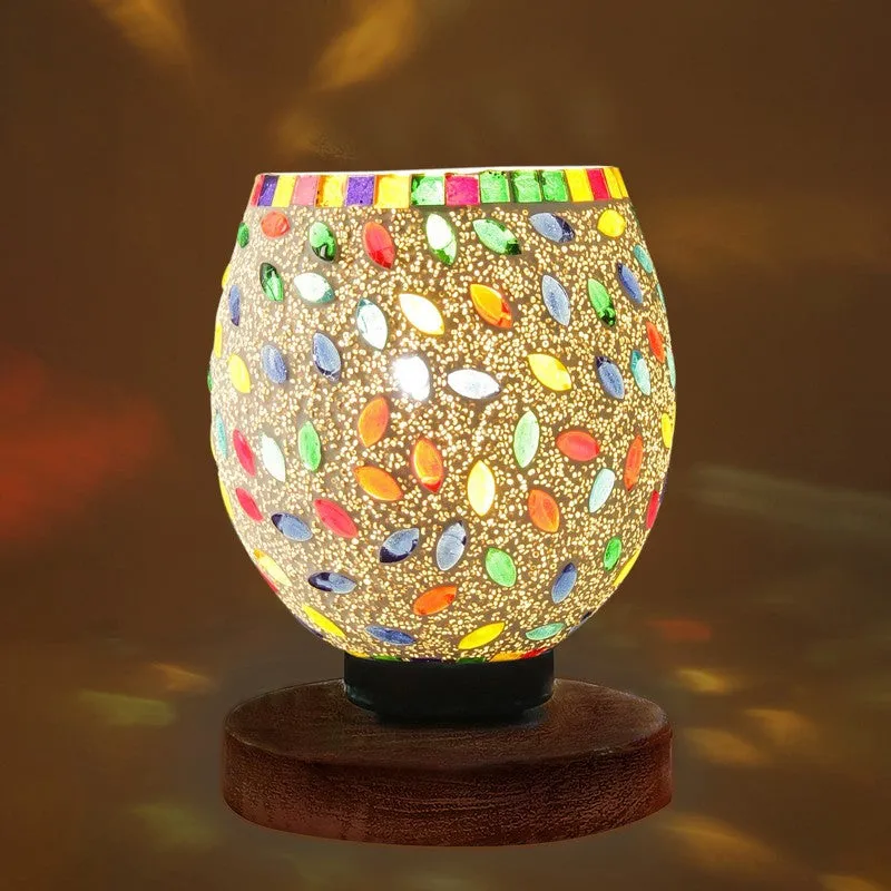 Raynora Mosaic Glass Table Lamp With Wooden Base - Multicolor media 6
