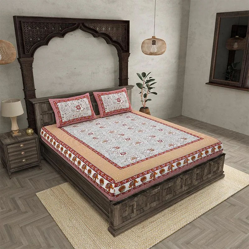 Yantra Ethnic Cotton Bedsheet (Grey) - 180 TC media 1