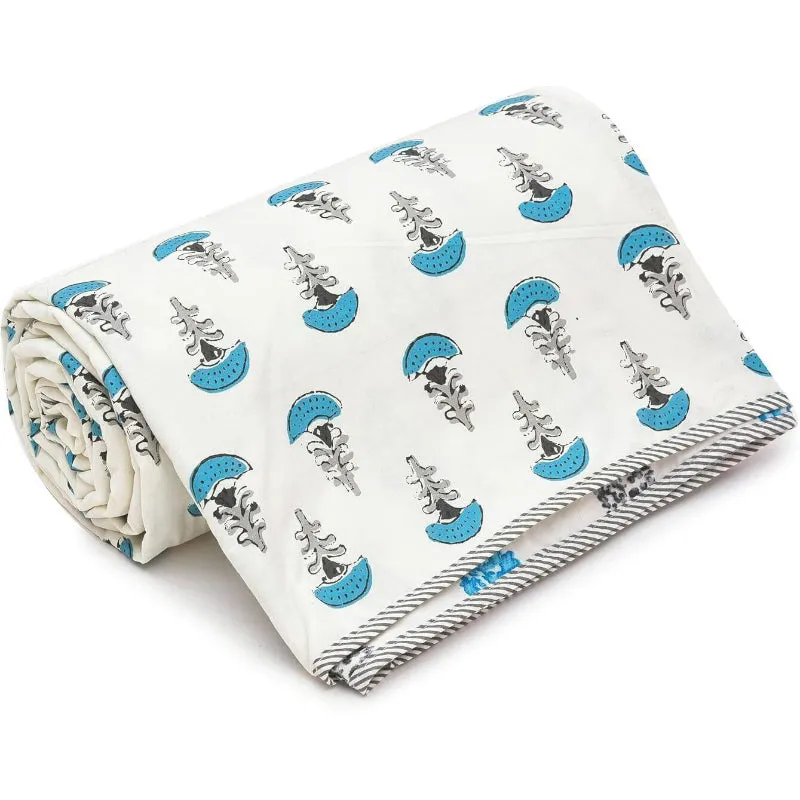 Mushroom Flora Reversible Cotton Dohar (Blue & White) - 180 GSM media 4