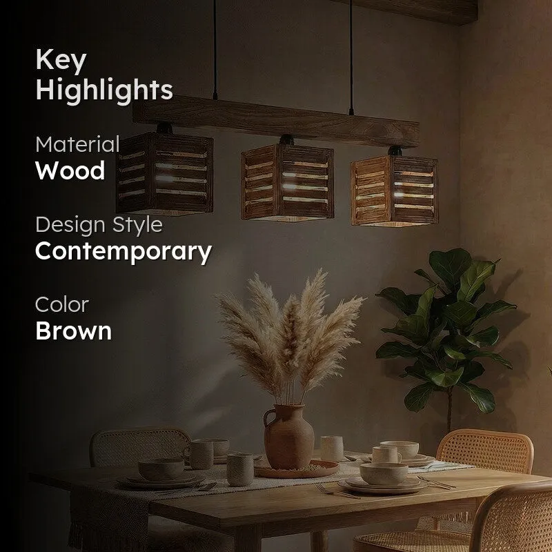 TriFrame Wooden Ceiling Lamp - Brown media 2