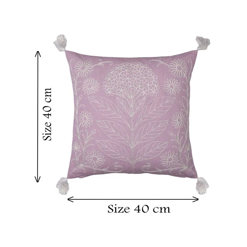 Floral Elegance Cotton Cushion Cover (Purple) - Set of Two media 7
