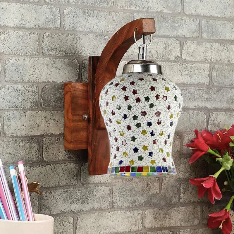Ekta Forma Mosaic Glass & Wooden Wall Lamp media 3
