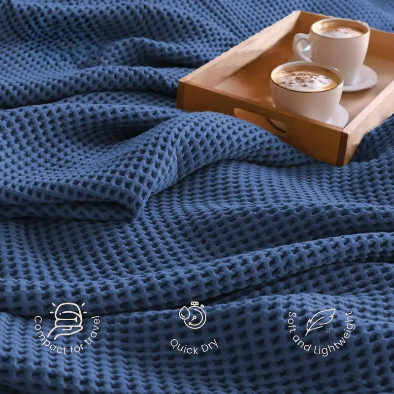 Urban Space Solid Textured Cotton Throw - Blue media 3