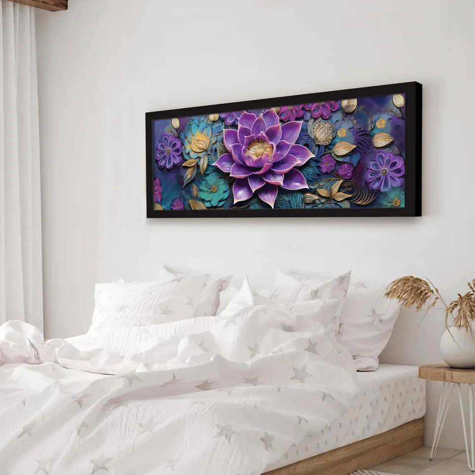 Lotique Decorative Lotus Wall Painting With Frame media 5