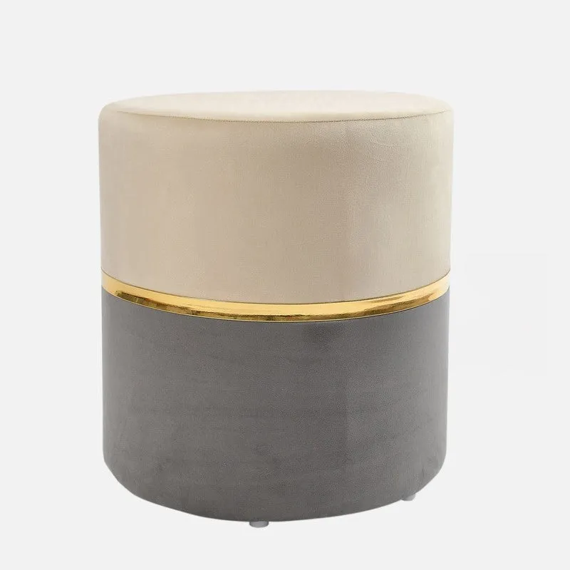 Dualtone Solid Velvet Pouffe - Beige & Grey media 3
