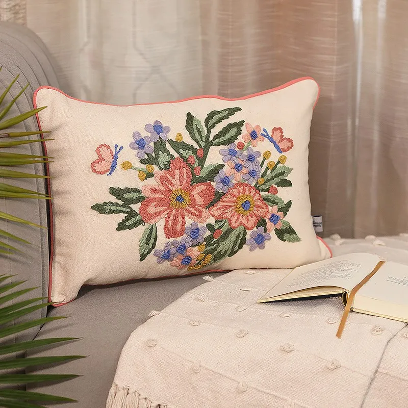 Symphony of Flowers Embroidered Cotton Cushion Cover media 1