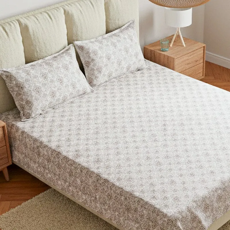 Geome Floral Cotton Bedsheet (Brown) - 180 TC media 3