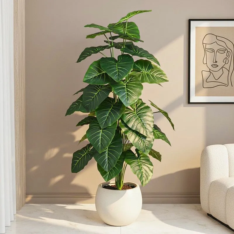 Verdiq Artificial Alocasia With Black Plastic Pot - 4 Feet media 1