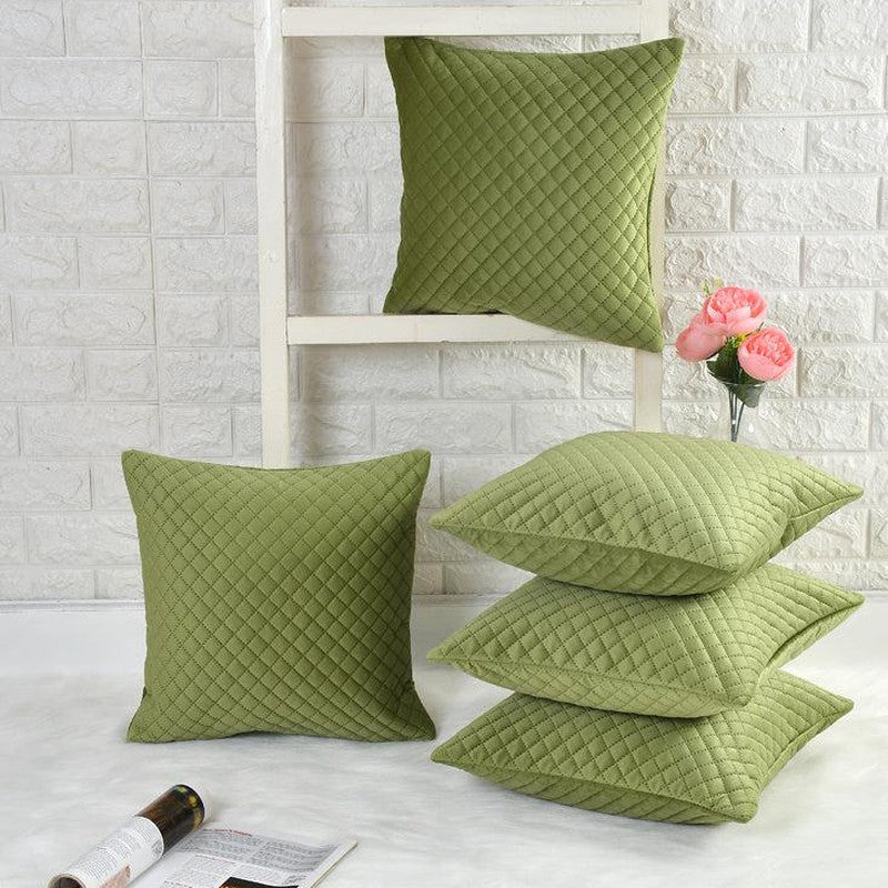 Orson Quilted Velvet Cushion Cover (Light Green) - Set Of Five media 3