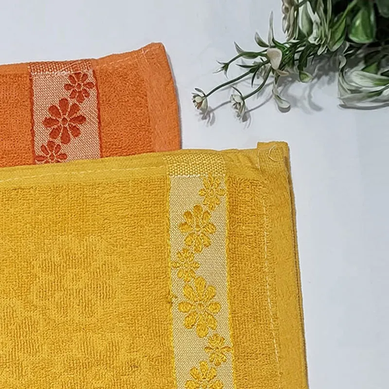 Wildflower Trim Cotton Hand Towel (Orange & Yellow) - Set Of Two media 4