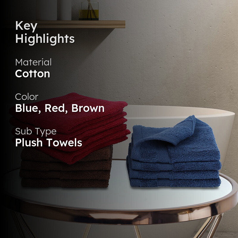 Nuage Cotton Hand & Face Towel (Brown, Red & Blue) - Set Of Twelve media 2