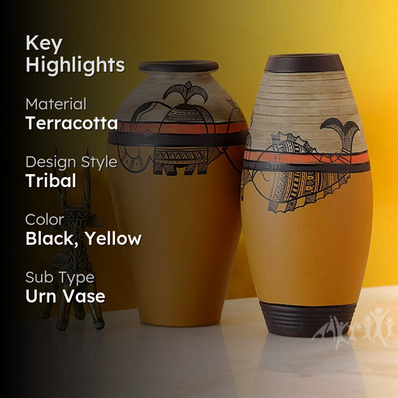 Mazhcli Muse Tribal Terracotta Vase - Set Of Two media 2