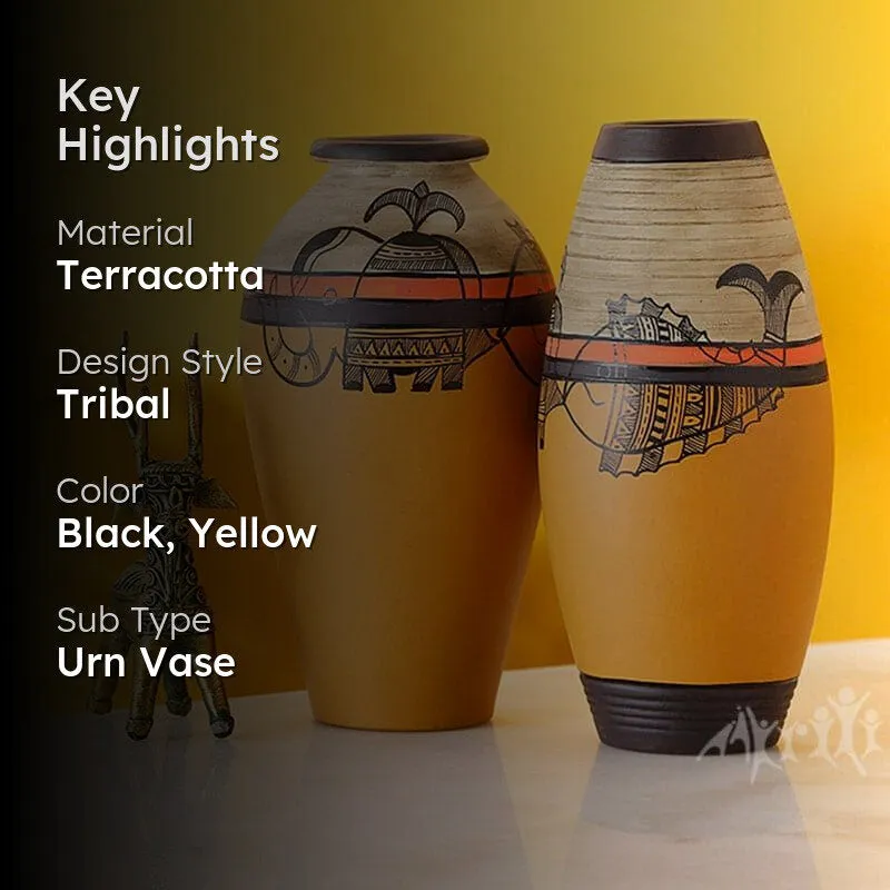 Mazhcli Muse Tribal Terracotta Vase - Set Of Two media 2