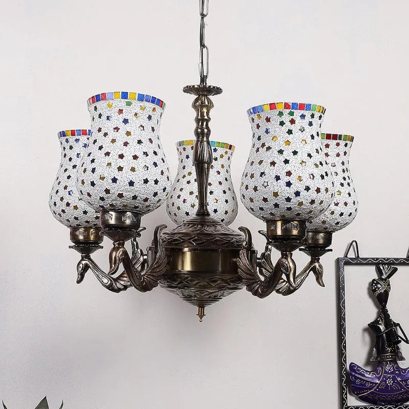 Ekta Mayoora Mosaic Golden Antique Ceiling Lamp media 3