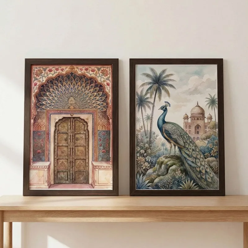 Mughal Inspired Arch Wall Painting With Frame - Set Of Two media 3