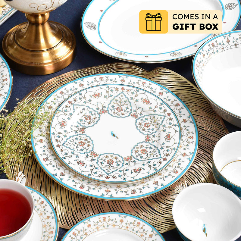 Gilded Mavi 24k Gold Brushed Porcelain Dinner Set - 33 Piece Set
