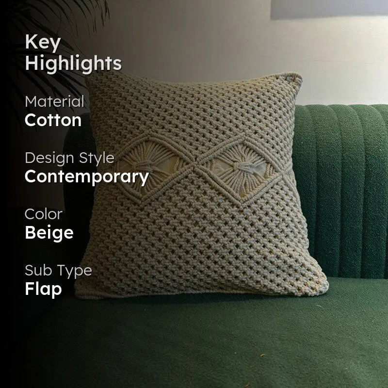 Nordic Knots Macrame Diamond Design Cotton Cushion Cover media 2