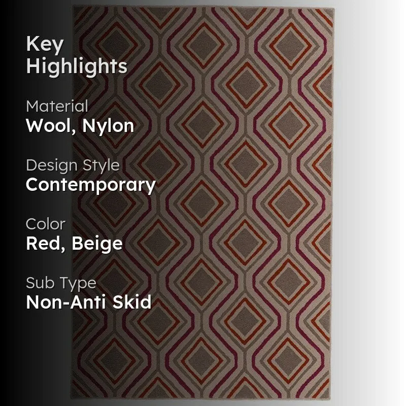 Faramir Hand Tufted Geometric Wool & Nylon Carpet - Red & Beige media 2