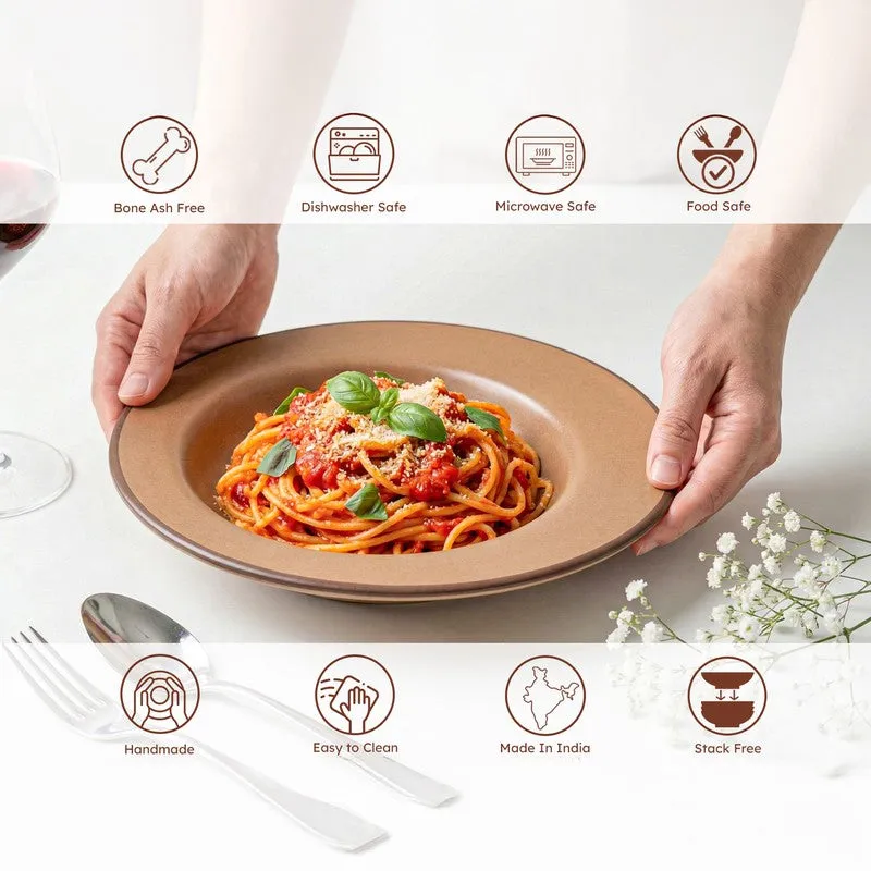 Whimsi Ceramic Pasta Plate (Brown,350 mL Each) - Set Of Two media 6