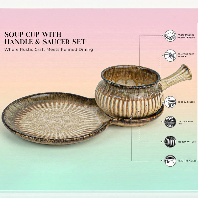 Dineva Ceramic Serving Platter (Brown) - Two Piece Set media 5