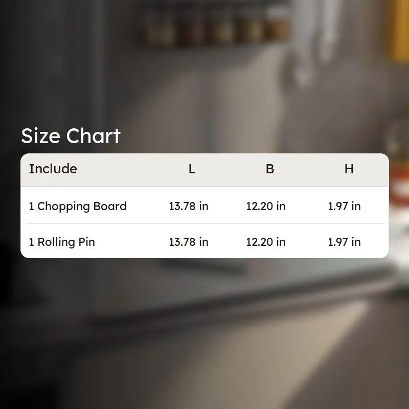 Size chart image for the rolling pin and board set