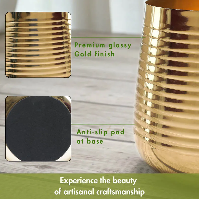 Shimmer Metal Gold Ribbed Planter - Gold media 5
