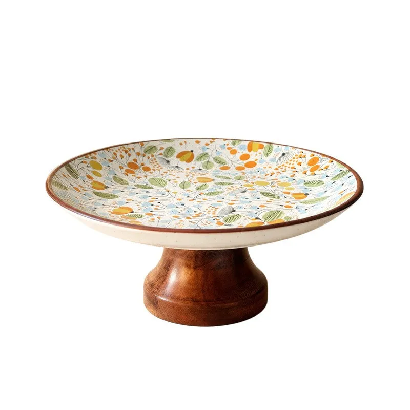 Mustard Floral Ceramic Cake Stand media 3
