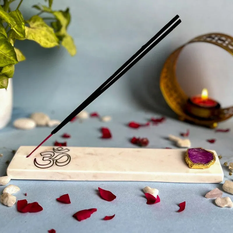 Om Marble Incense Holder With Agate Plating - Pink media 1
